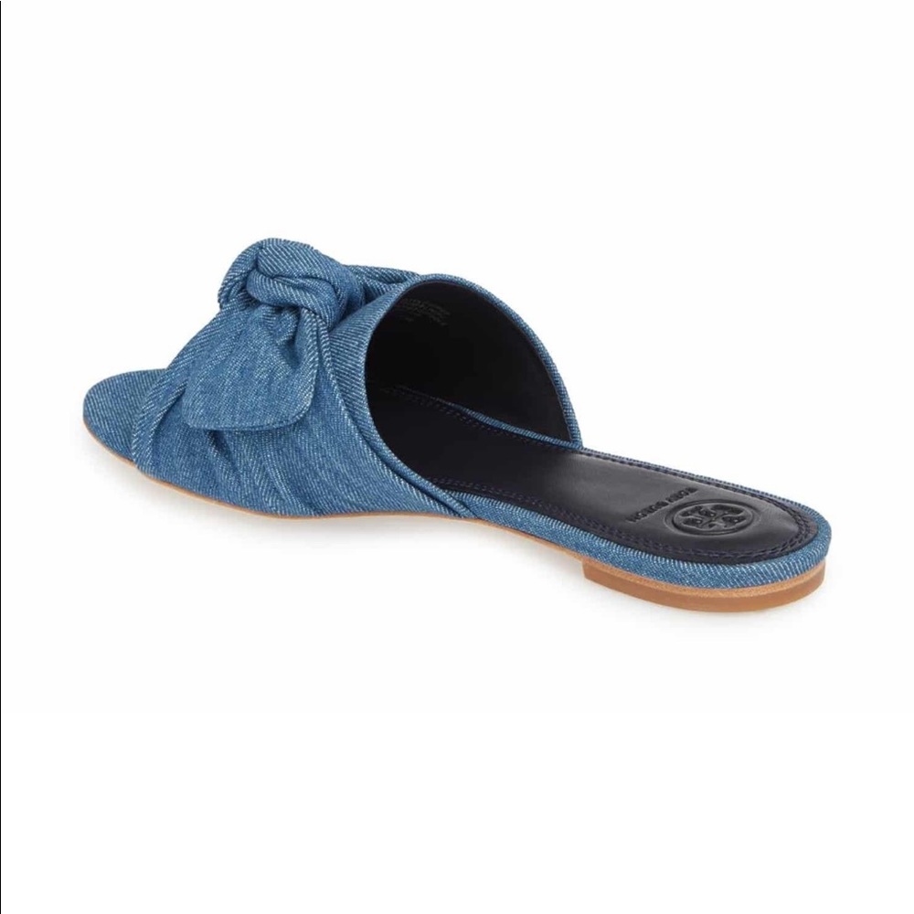 NIB TORY BURCH Annabelle Chambray Bow Slide Sandal - Picture 2 of 11